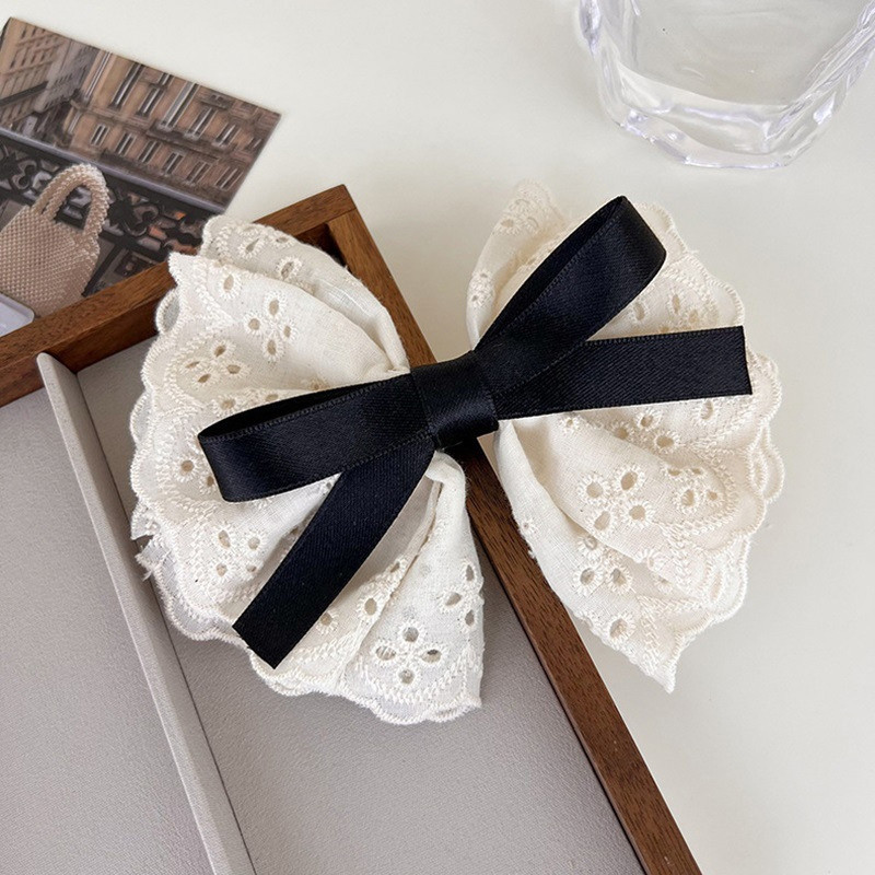 Hottome French hair clips for girls, cute duckbill clips, double-layer lace bow hair clips.