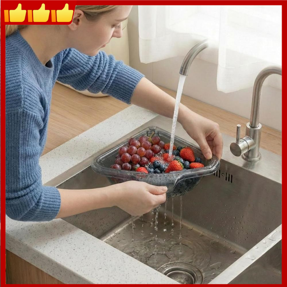 Kitchen Plastic Colander Basket, Multifunctional Fruit Vegetable Drain Strainer with Handle for Sink Washing & Food Prep