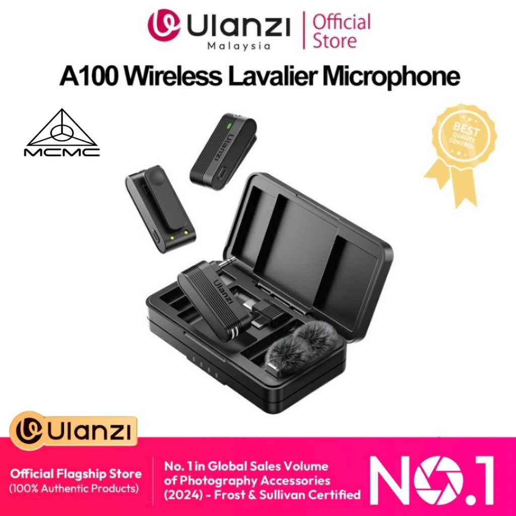 ULANZI A100 Wireless Lavalier Microphone Lapel Mic for Camera and Phone (NOT INCLUDED LIGHTNING ADAPTER) [MCMC APPROVED]