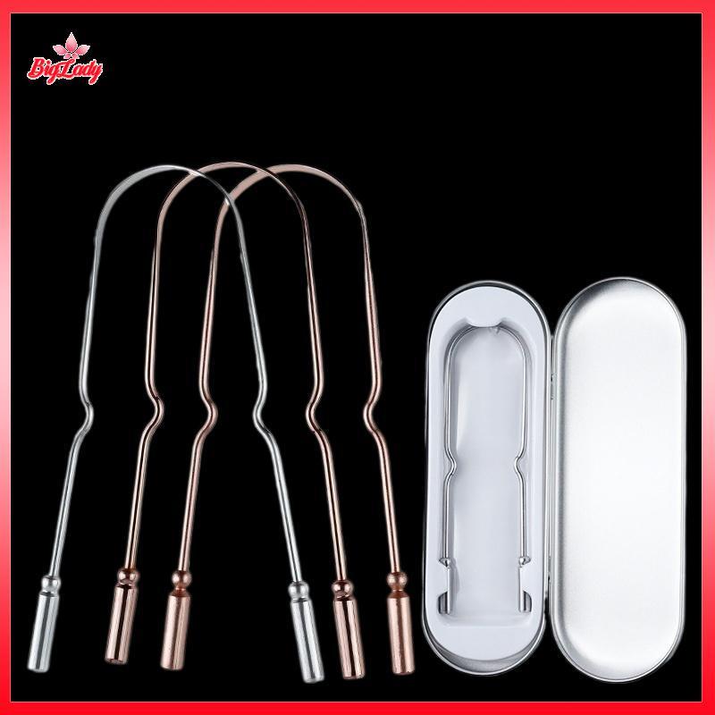 NFPH> Stainless Steel/Pure Copper Tongue Scraper With Storage Box Oral Cleaner Brush Fresh Cleaning Hygiene High Quality Tongue Scraper 3 Color new