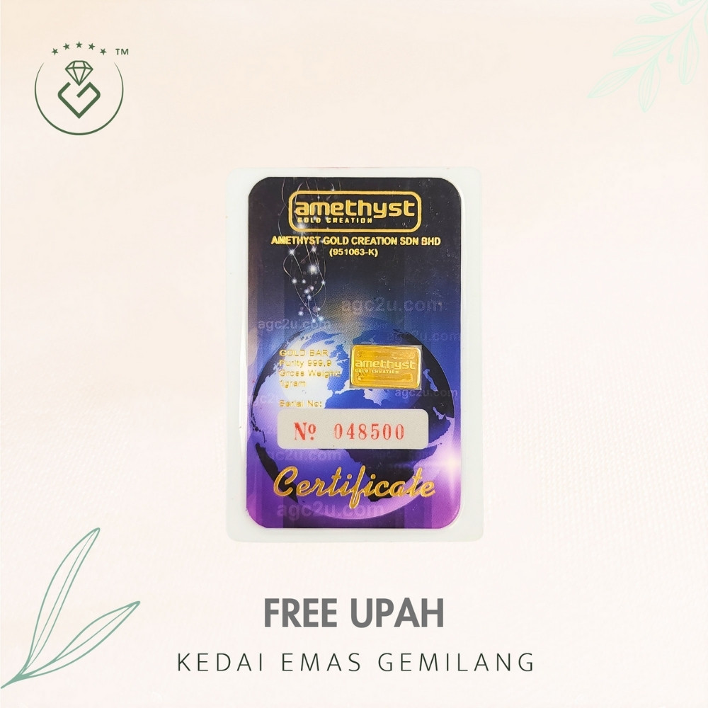 [Kedai Emas Gemilang] 8001305 Amethyst 1G (No.048500) Gold Bar (1.7Cm) (1G) [999&hellip;