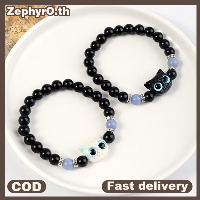 null Cute Big Eye Cat Luminous Bracelets For Women Cartoon Animal Pendant Beaded Hand Chain Friendship Couple Bracelet Jewelry Gift null