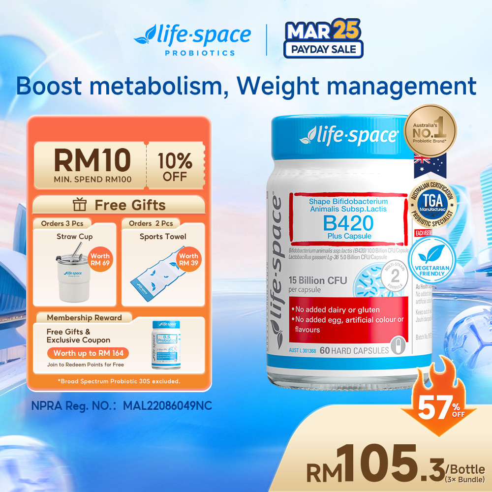 LIFE-SPACE SHAPE BIFIDOBACTERIUM LACTIS B420 PLUS CAPSULE | [Weight Management] Clinically Studied Probiotic with Prebiotics for Metabolism, Sugar Balance, Digestion & Healthy Slimming | EXP:05/27