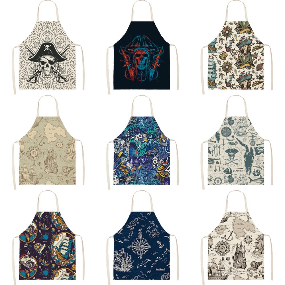 Pirate Skull Print Aprons Women Men Adult Kids Bibs Home Cooking Baking Cleaning Aprons Kitchen Accessories Anti-Stain Apron 47x38cm, 68x55cm