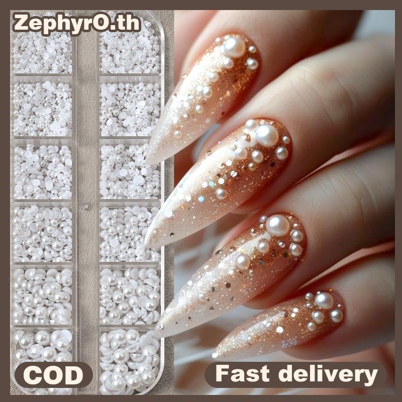 null 12 Grid Mixed Flat Bottomed Pearl Half Round Rhinestones 3D Nail Decoration Nail Jewelry Nail Charm Manicure Art null