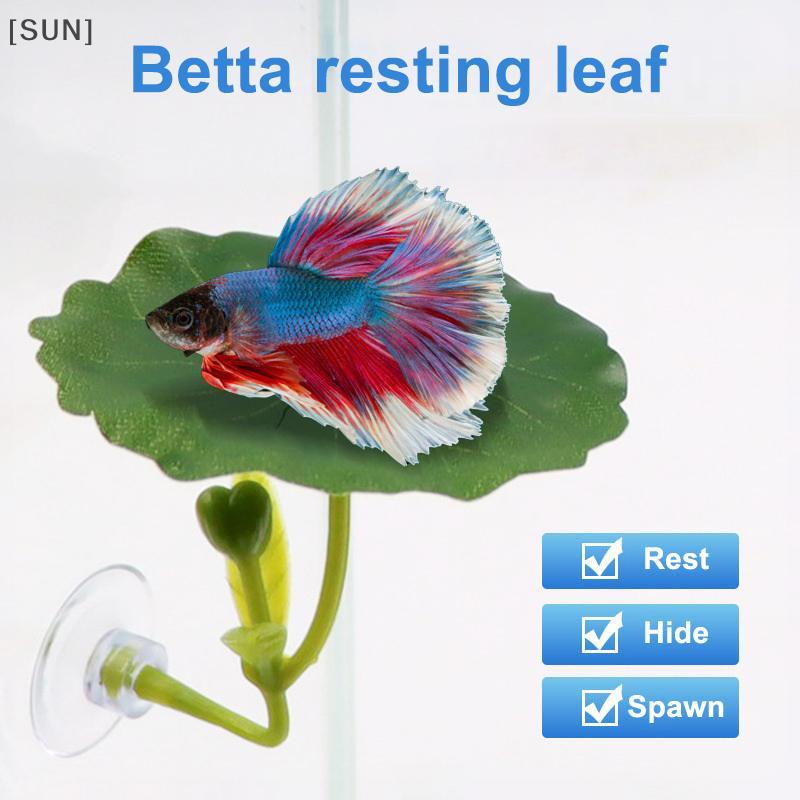 [SUN] 1 Pc Green Leaf Hammo For Betta Fish Stress-Reducing Aquarium-Safe Decor With Suction Cup For Fish Tank Fake Plants Decoration null