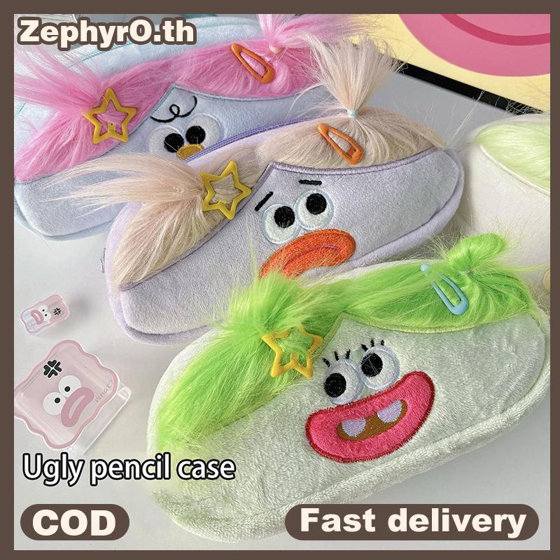 null Kawaii Funny Big Capacity Plush Pencil Bag Creative Cartoon Big Mouth Girl Pens Storage Case Portable School Stationery Gift null