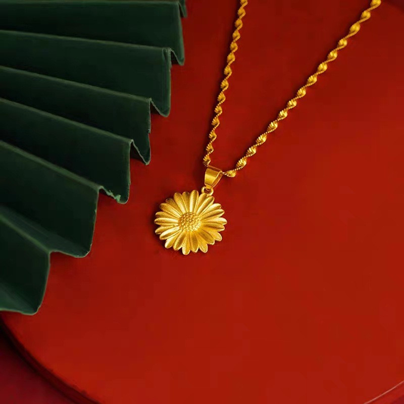 Emas loket 916 Small Daisy/916 gold Sunflower Pendant Sunflower/diy charm gold 916