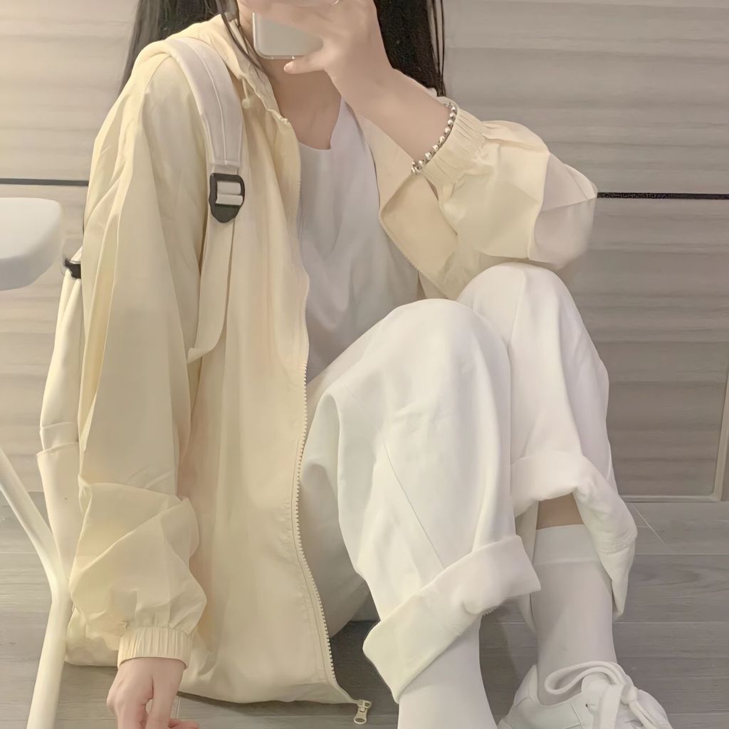 Large Size Sunscreen Clothing Female 2024 Student Anti-Ultraviolet Sunscreen Clothing Breathable Thin Style Hooded Jacket 5.22 A6
