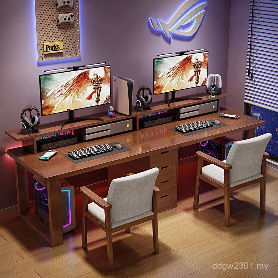 Bedroom Household Desk Writing Electric Long Strip Solid Wood Large Desktop Side-Row Computer Desk Double Competition Desk Study Two WZBV