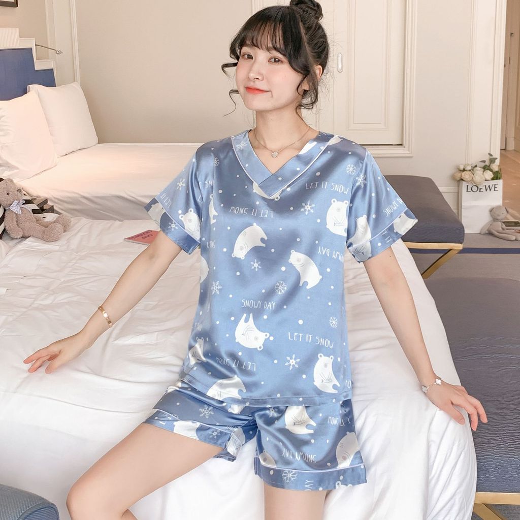 Pajamas Women Ice Silk Short-Sleeved Thin Style Imitation Silk Everyday Pajamas Large Size Loungewear Suit FL03.2202
