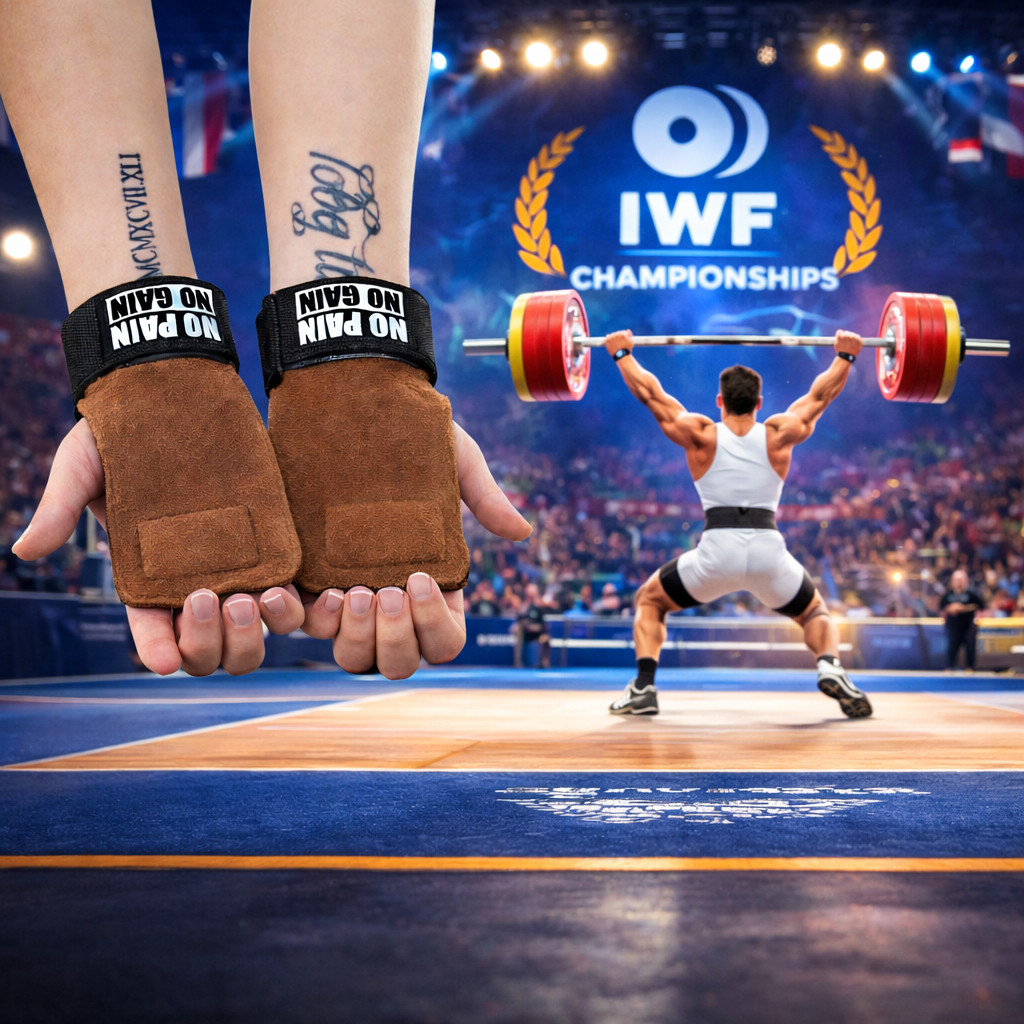 Cowhide Grip Wrist Strap Gloves NO PAIN NO GAIN Deadlift Gym Support