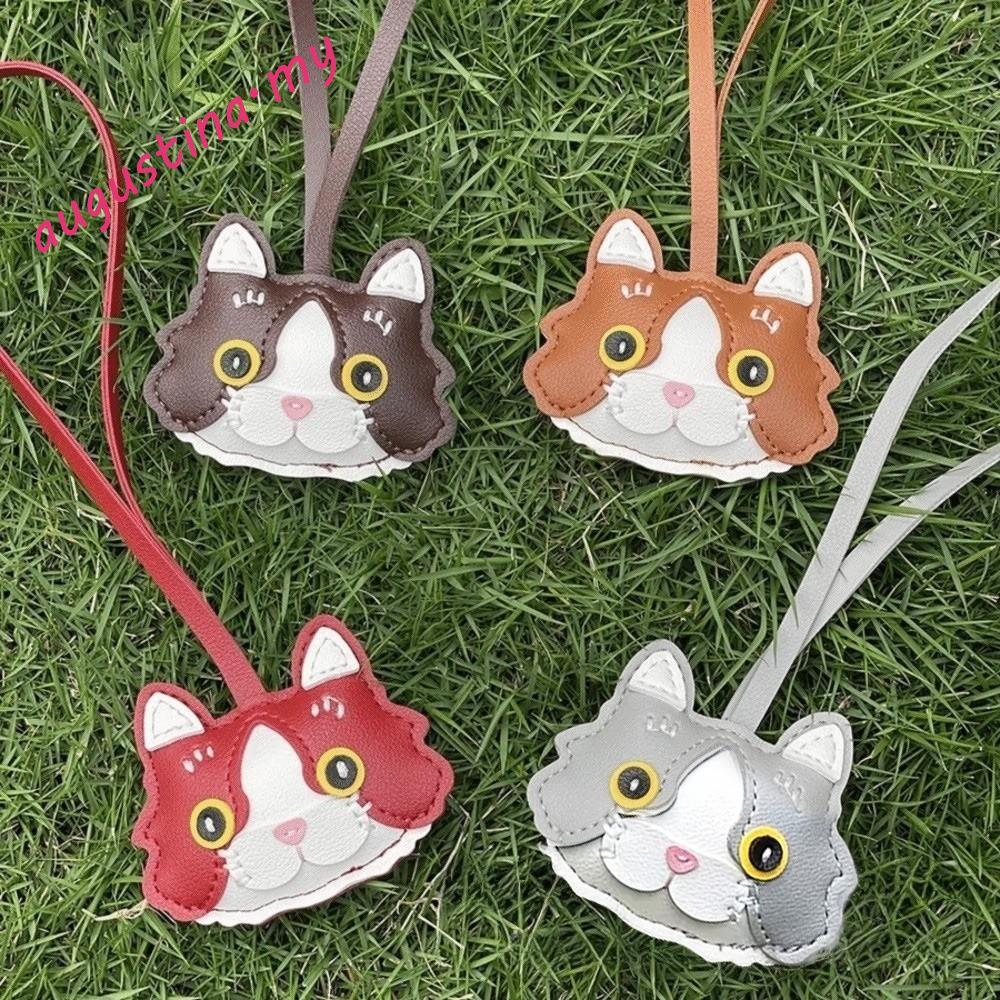 AUGUSTINA Cat Leather Pendant, Cartoon Doll Kitten Cat Leather Keychain, Rich and Lucky Leather Versatile Bag Accessories Animal Bag Hanging Valentine's Day