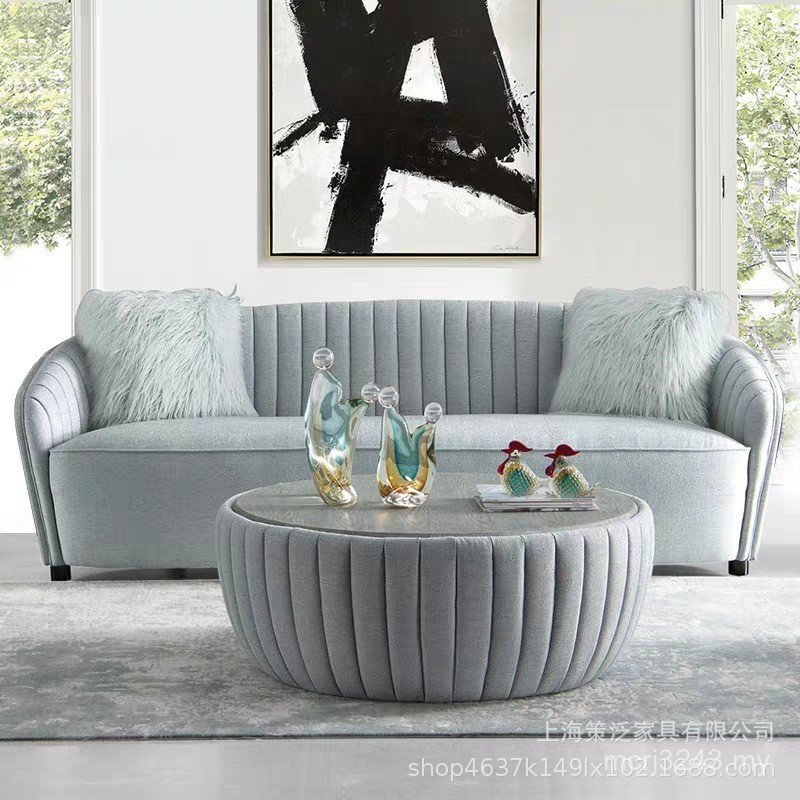 Three-Person Leisure Living Room Double Light Luxury Single Sofa Combination Nordic Small Apartment Furniture Position Sofa Creative French Fabric EGX1