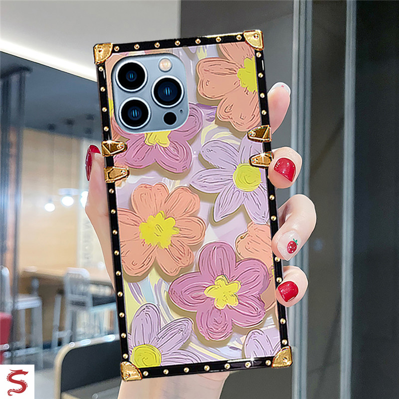 Casing Vivo V60 Lite 5G V50 V40 V30 V30e V29 V27 V27e V25 V23 V23e V21 V20 Pro V19 Fashion Oil Painting Small Flower Pattern Square Phone Case Shockproof Cover