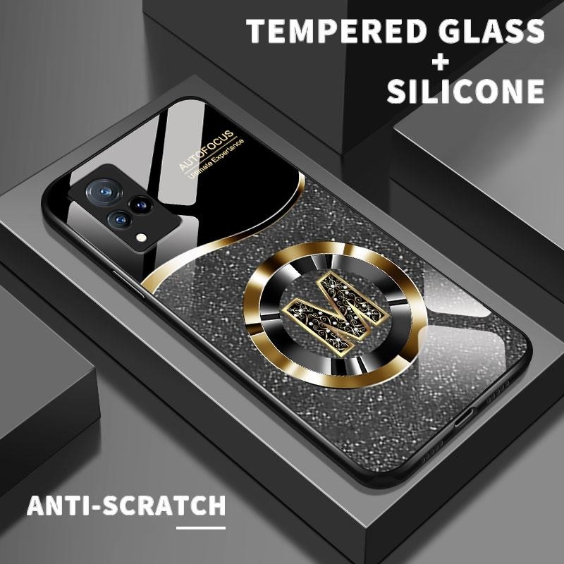 Hard Case Glass Case For Vivo V21 4G V21e 4G V23 5G V23e 4G 5G V25 5G V25e V27 V27 Pro V27e V29 V30 V30 Pro V30 SE V40 SE Tempered Glass Simple Last Name Letter Hard Cassing