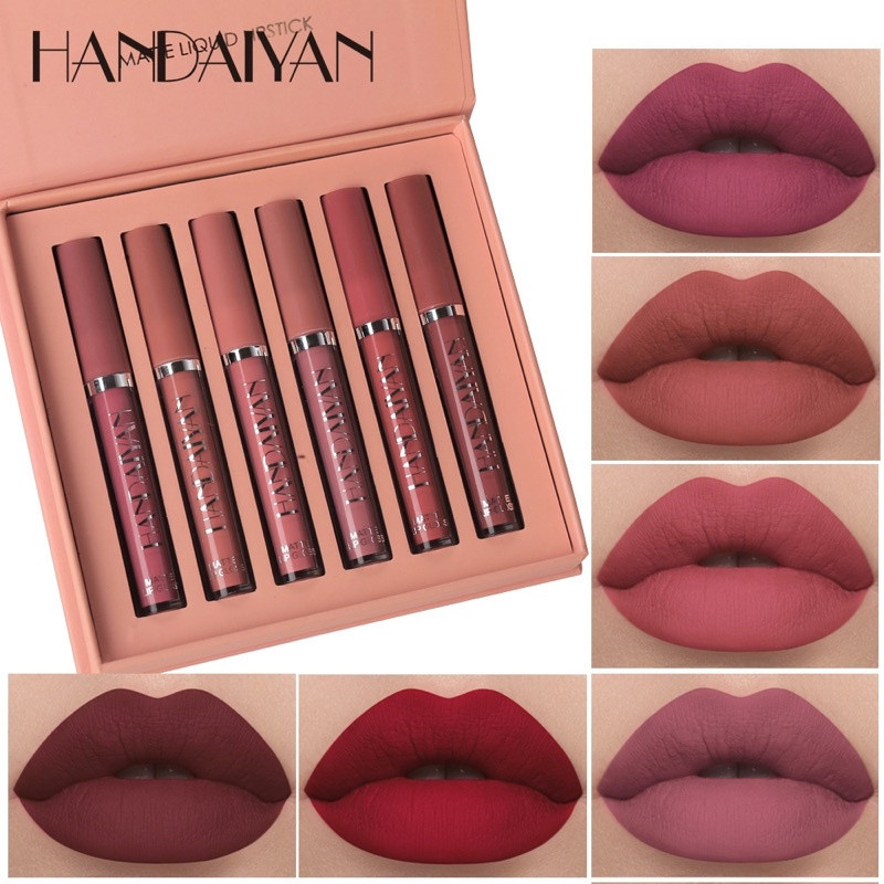 HANDAIYAN 6in1 Matte Liquid Lip Gloss Set Non-stick Cup Matte Shimmer Lipstick gift set Lipstick/Lipstick Set