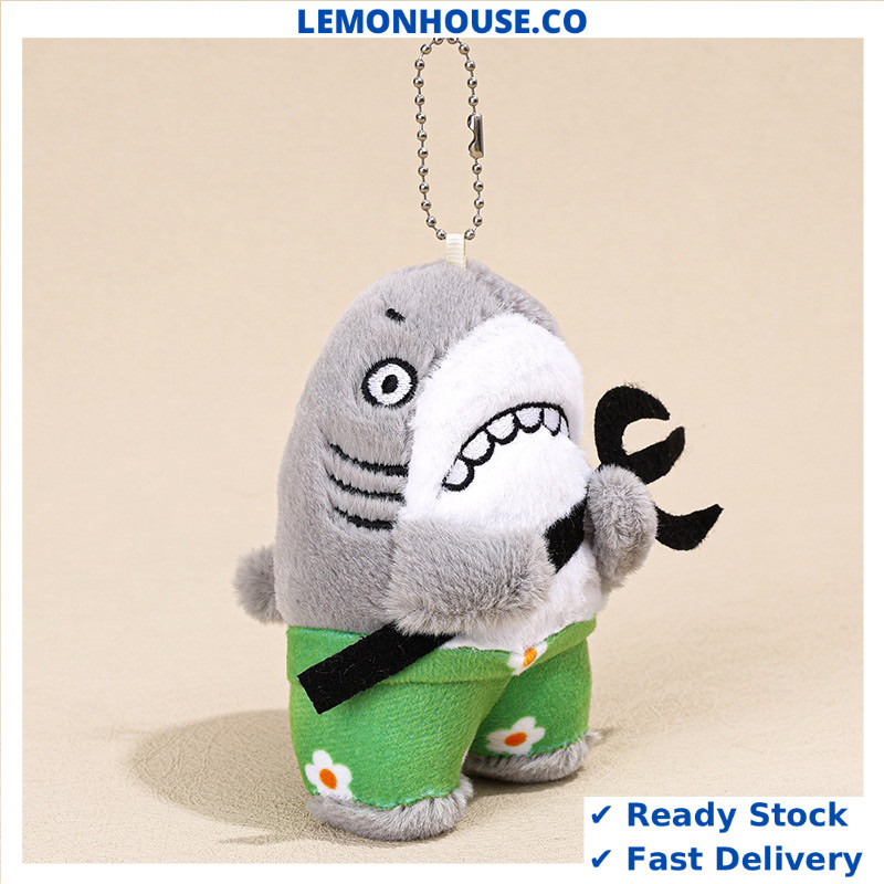 Ready Stock 12cm Grey Shark Keychain Creative Plush Toy Backpack Pendant totebag accessories cartoon rantai kunci jerung