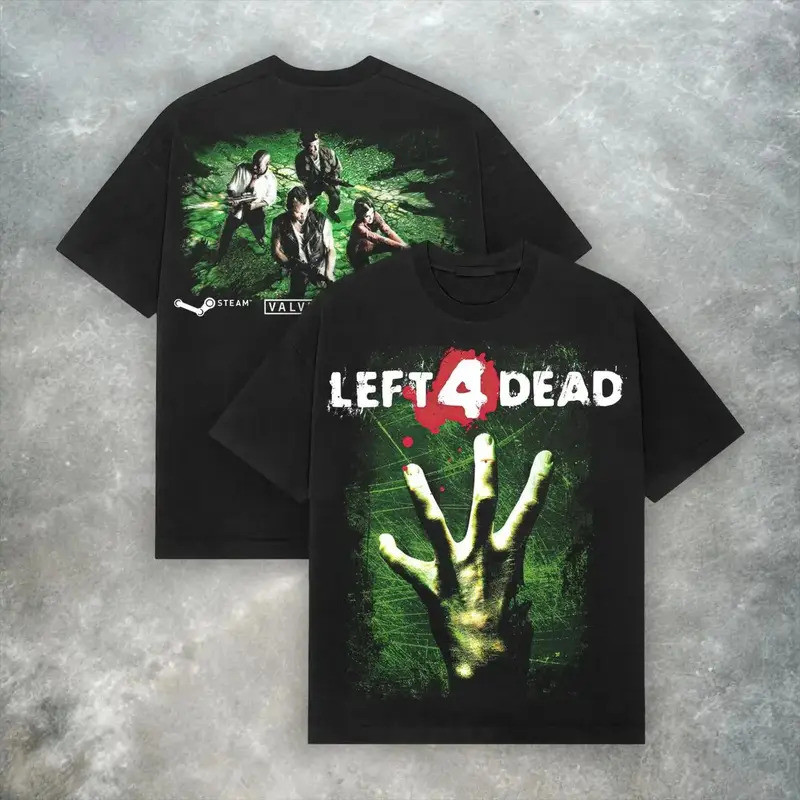 Vintage Left 4 Dead T-Shirt Short Sleeve Y2k Style Black Graphic Print Oversized Casual Streetwear Fashion Unisex