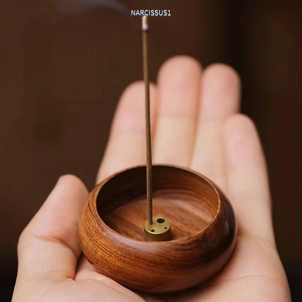 NARCISSUS13A0E Mini Incense Holder, Bowl Type 4 Holes Incense Burner Stick Holder, Durable Wooden Smell Aromatic Rosewood Bowl Shape Censer Home Decoration