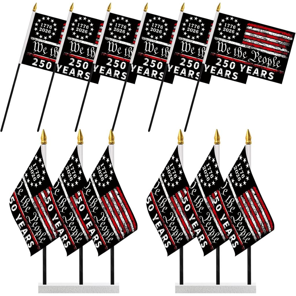 Probsin 250 Anniversary Stick Flag 6pcs Bendera Amerika Kami Rakyat 250 Tahun Kebebasan 1776-2026 Hari Lahir ke-250 Tanda Patriotik Bendera Pegang Tangan untuk Hiasan Bilik Rumah Selamat Datang Latar Belakang Rumput