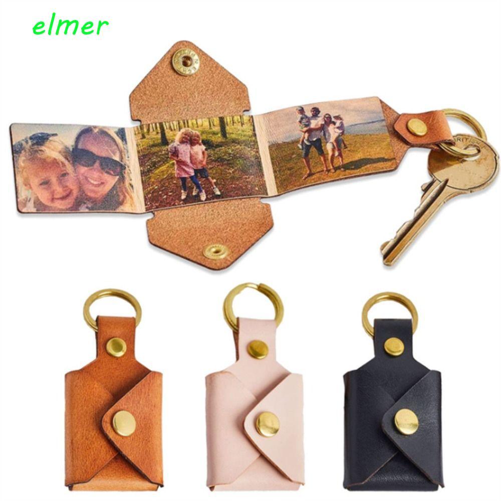 ELMER DIY Photo Keychain, PU Leather Thermal Sublimation Personalized Keychain, Multi-functional Folding Style European Style Photo Holder Keyring Memorial