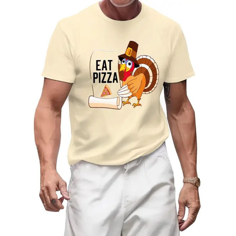 Baju Makan Pizza, Baju T-Shirt Turki yang Lucu, Baju T-Shirt Grafik Musim Gugur yang Comel, Pakaian Friendsgiving, Baju