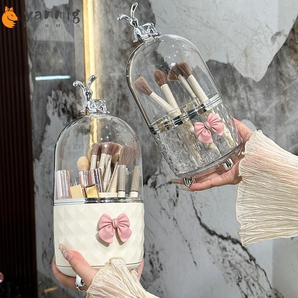 YANMIG Cosmetic Tools Organizer, Gift 360° Rotating Makeup Brush Holder,  with Lid Dustproof Spinning Brush Storage Vanity Bathroom