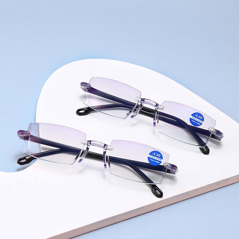00-400 degree high definition myopia glasses new frameless anti-blue myopia glasses fashionable men's and women's optical glasses