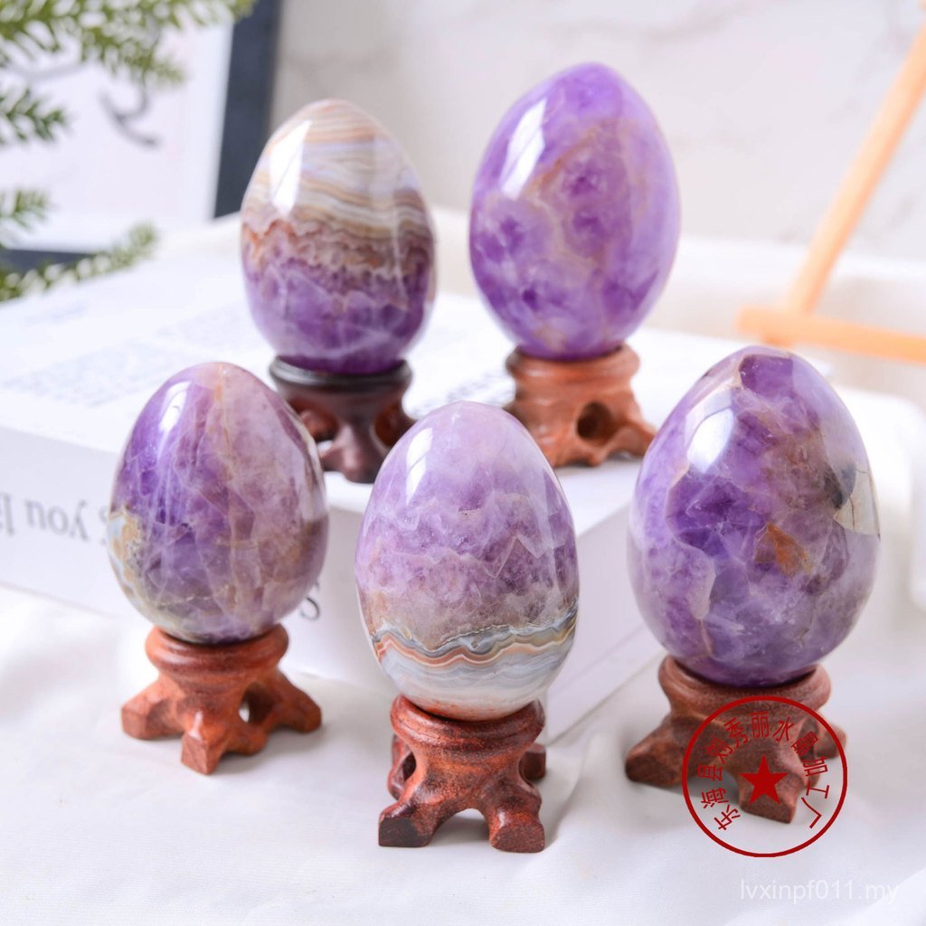 Office Decoration Cross-Border Crystal Agate Ornaments Hot-Selling Egg Crystal Desktop Purple Carving Play Polishing Natural Wholesal