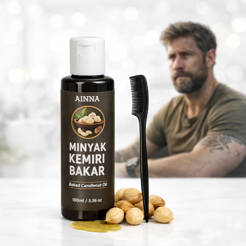 Versatile Essential AINNA 100ml Minyak Kemiri Bakar – Rambut Lebat Janggut Tebal & Sihat