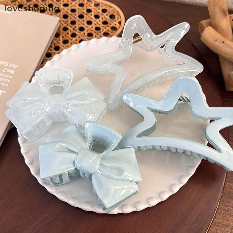 [loveshoping] Sweet Cream Blue Bow Five-Pointed Star Hair Clip Geometry Hair Claw For Women Elegant Bowknot Crab Barrettes Hair Accessories [my]