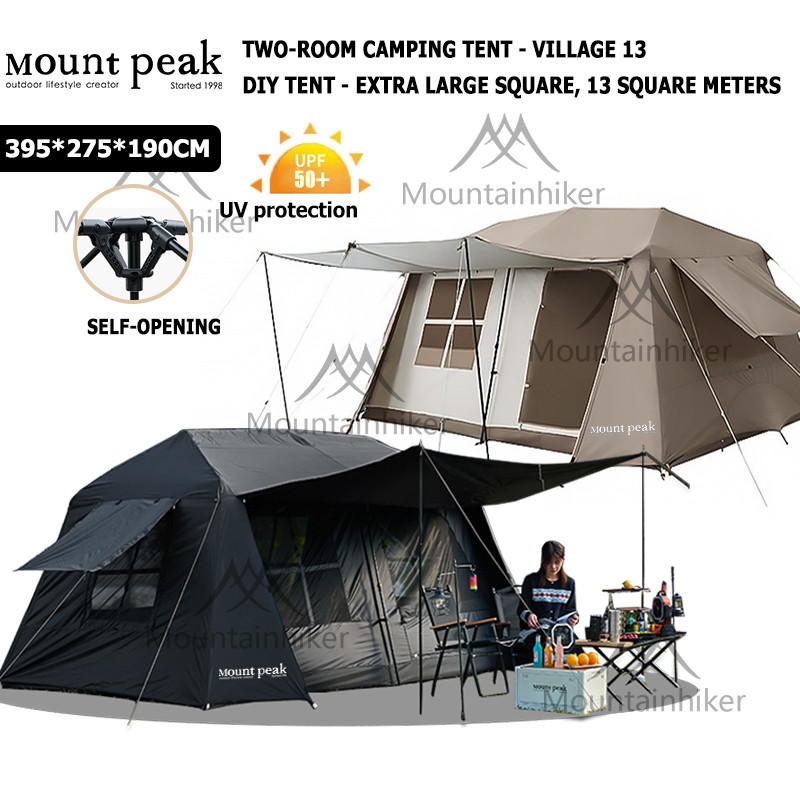 Mount Peak Village 13 Automatic Camping Tent Sliver Coated Waterproof Family Khemah Unta Large Space Glamping Naturehike露营帐篷