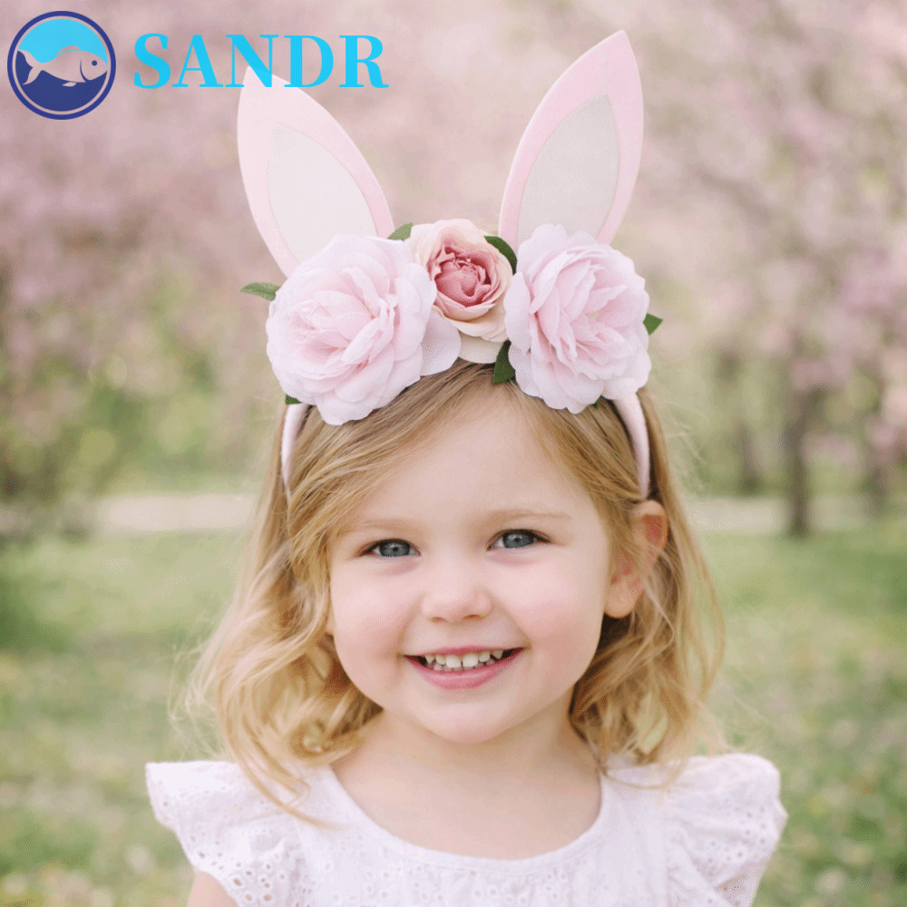 SANDR Rabbit Ears Headbands, Floral Decoration Colorful Bunny Ears Hair Hoop, Sweet Non-slip Photography Props Headwear Cosplay Headbands Party Supplies