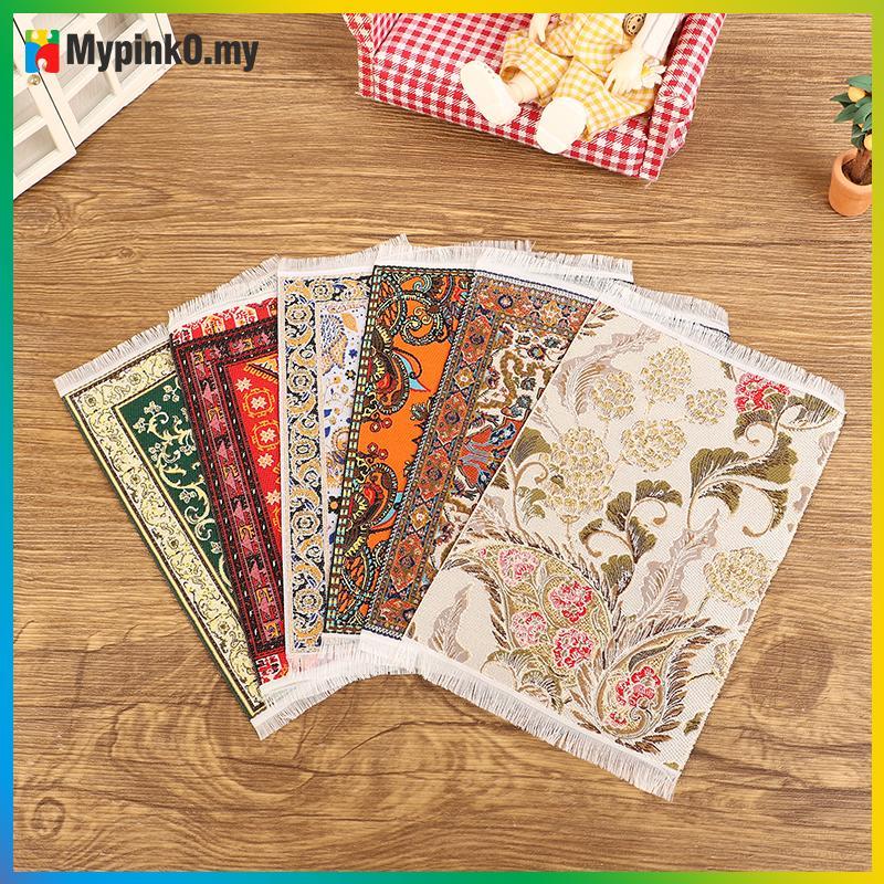 Mypink 1:12 Dollhouse Miniature Handmade Woven Floor Mat Mini Floor Rug Cover Carpet Weaving Carpets Model Bedroom Home Furniture Decor MY