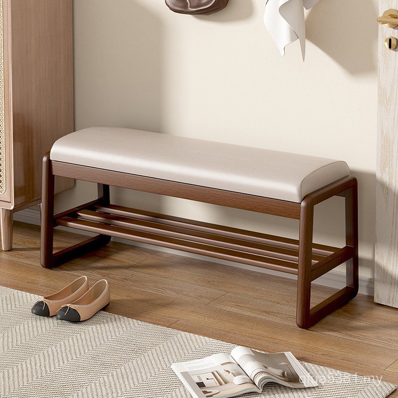 Household Stool Stool Soft Household Solid Wooden Stool Entrance Shoes Shoe Cabinet Wear Shoes Change Shoe Bag Entrance Stool Door Integrated D64S