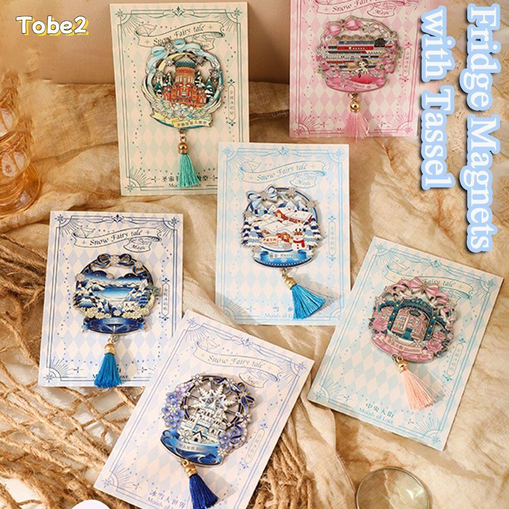 TOBE2 Fridge Magnet, with Tassel Metal Landscape Magnetic Stickers, Creative Hollow Refrigerator Magnets for Fridge