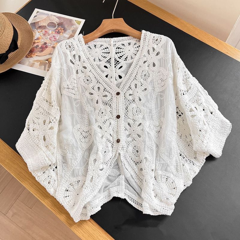 Crochet Sunscreen Vacation Bat Vacation Cropped Cardigan