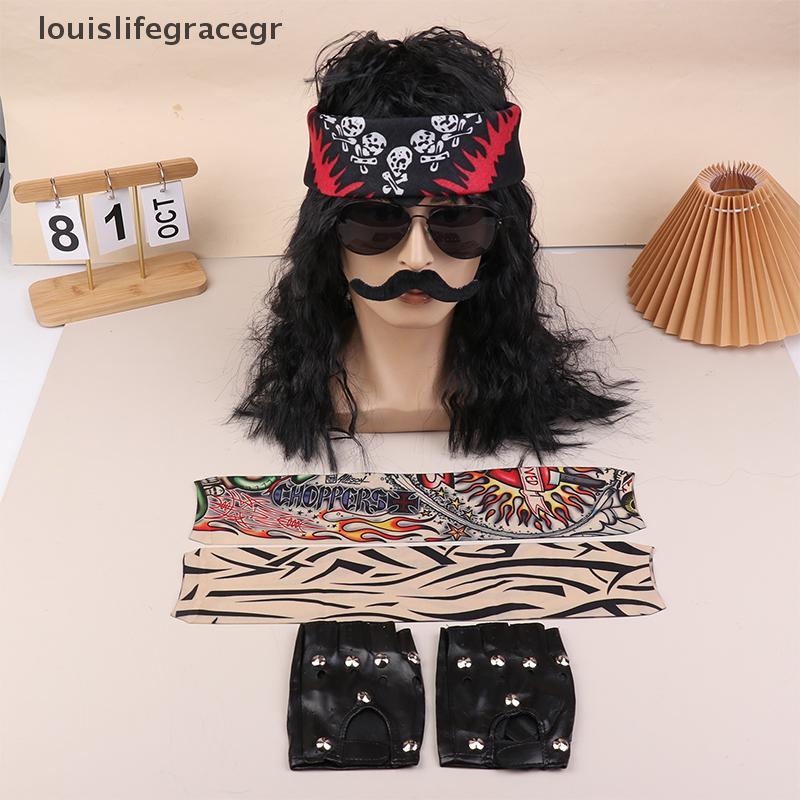 null 70s 80s Roer Costume Heavy Metal Men Women Wig With  Sunglasses Nelace Party Apparel null