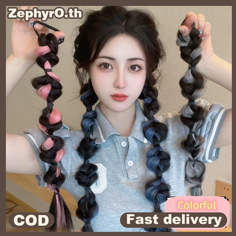 null Fashionable Ponytail Wig Korean Style Colorful Braid Female High Ponytail Wig Hair Accessories null