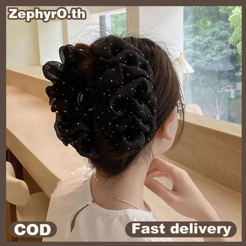 null Summer Sweet Mesh Tulle Star Bubble Hair Claw Clips For Women Solid Ponytail Clip Headdress Accessories null