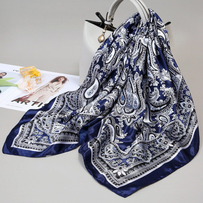 Spring Autumn Simulation Silk Pastoral Light Luxury Scarf 90cm * 90cm Korean Version Fresh Western Style All-Match Silk Square Scarf Women Style