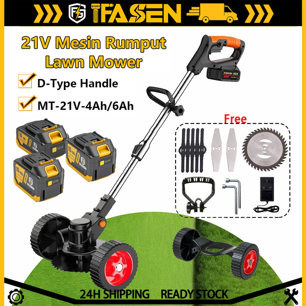 IFASEN 21V Brushless Lawn Mower/Grass Trimmer – Mesin Potong Rumput Tanpa Berus – Ringan & Tahan Lasak – Dengan 2× Bateri 4000mAh – Alat Taman Elektrik (Garden Power Tool)