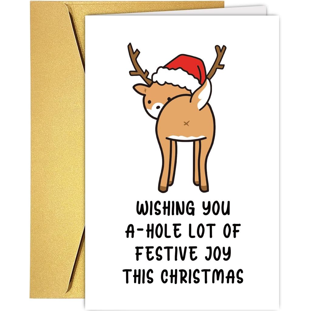 Kad Krismas yang Lucu untuk Dia, Kad Krismas yang Menghiburkan untuk Rakan Baik, Rakan Kerja, Teman, Bestie, Abang, Kakak, Anak Lelaki, Anak Perempuan dan Keluarga. Hadiah Krismas Rekaan Rusa Lucu untuk W