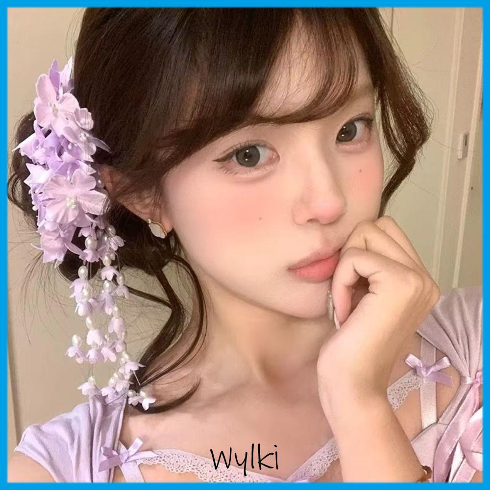 WYLKI Tassel Side Clip,  Chinese Style Pearl Flower Hairpin,  Luxury Side Clip Wedding Headdress