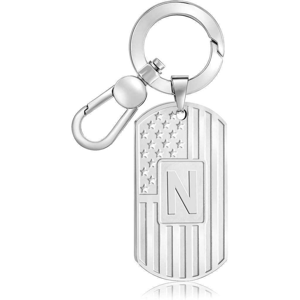 LAXPICOL Initial Keychain Letter A-Z Keychains for Women Men Bag Charms Purse Charms Stainless Steel American Flag Keychains