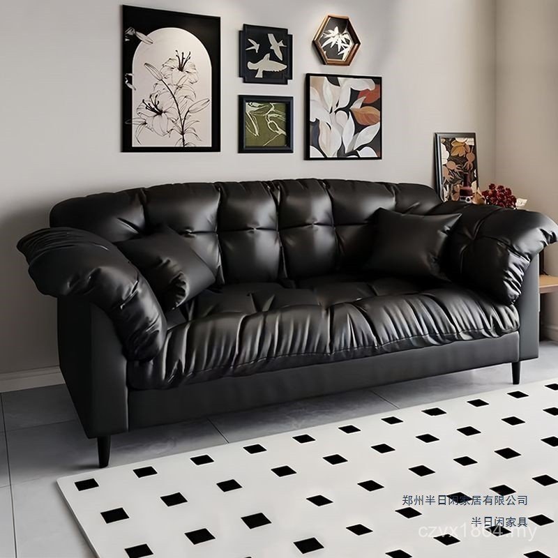 Double Style Straight Living Room Sofa New Style Small Apartment Cream Sofa Camellia Fabric Sofa Rental House Lazy FHT8