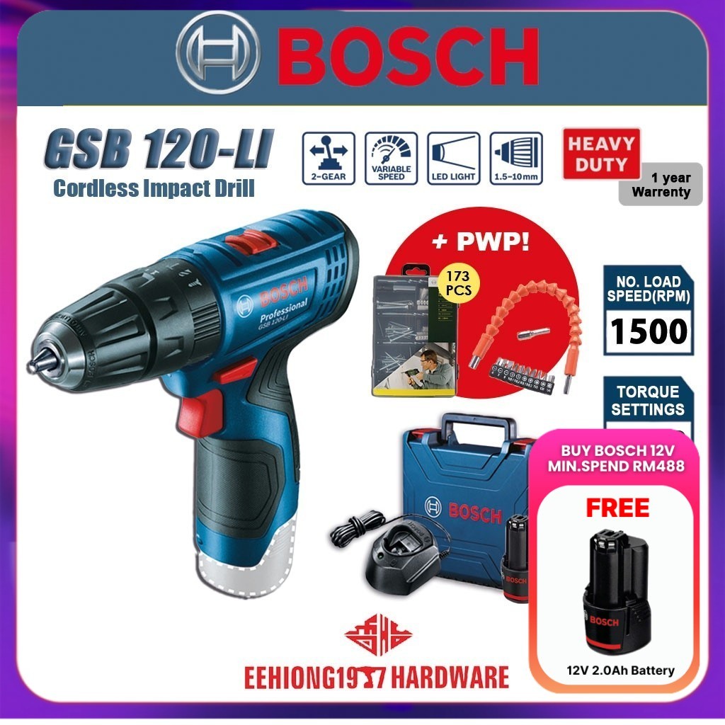 BOSCH GSB 120-LI GEN 2 Cordless Impact Drill 12v Li-ion Battery drill Bateri Drill GSB120 GSB 120