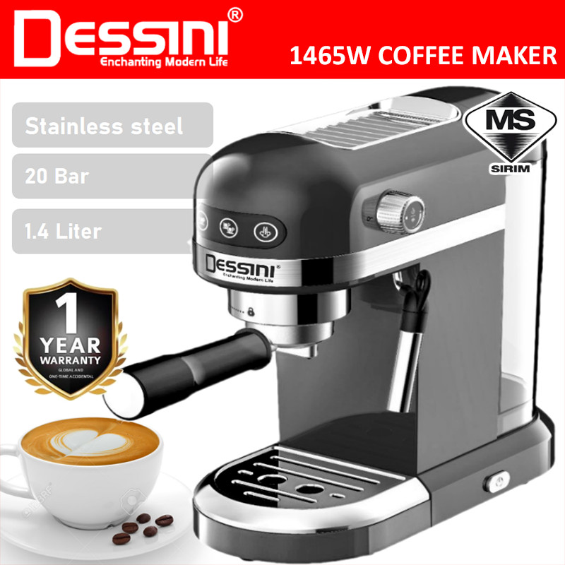 DESSINI ITALY 20 Bar 1.4L Espresso Coffee Maker Brew Froth Cappuccino Latte Machine Milk Frothing Bubble Steamer