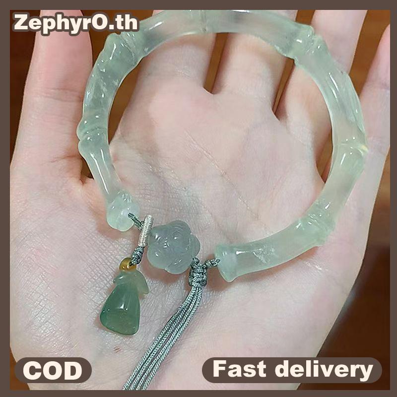 null Chinese Antique Style Imitation Jade Lotus Bangle Chinese Style sel High-end Bamboo Bracelet Collection Jewelry Gift Femme null